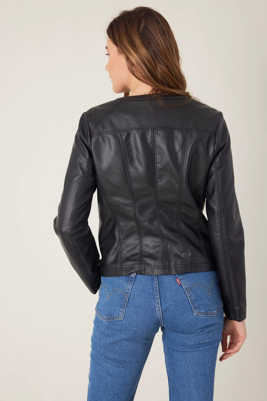 Ivy Faux Leather Jacket Round Neck