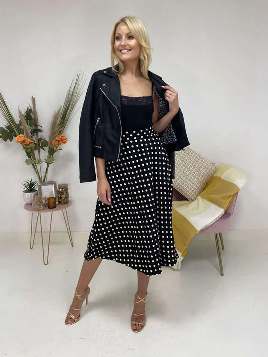 Blair Polka Dot Skirt in Black/Beige