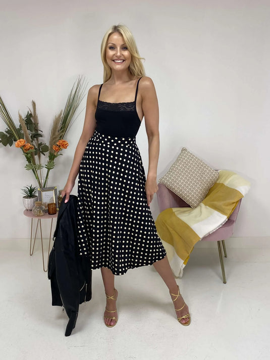 Blair Polka Dot Skirt in Black/Beige