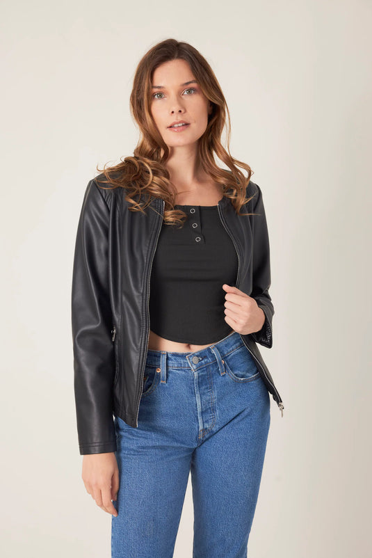 Ivy Faux Leather Round Neck