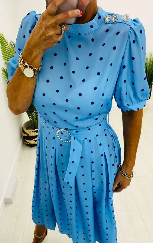 Priya Polka Dot Dress in Blue