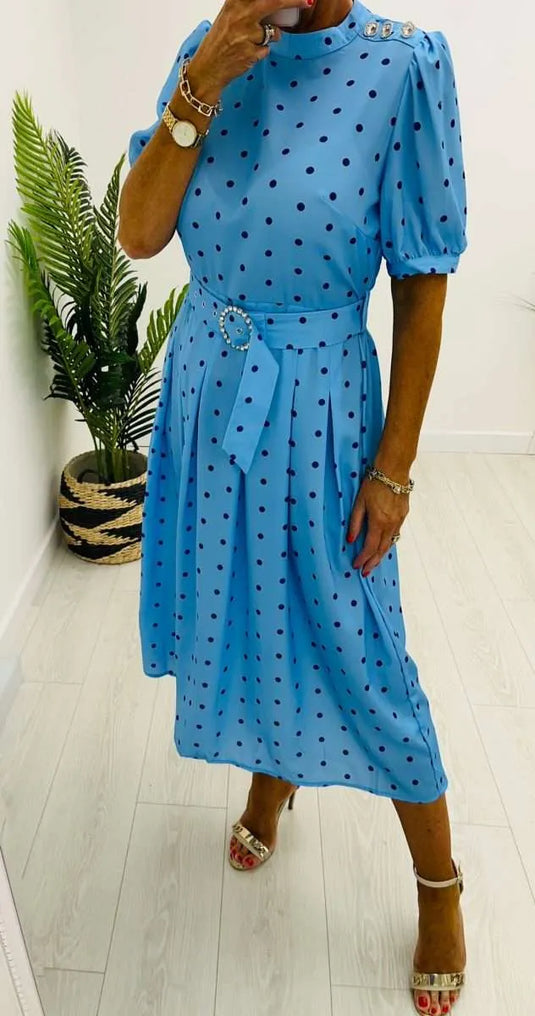 Priya Polka Dot Dress in Blue