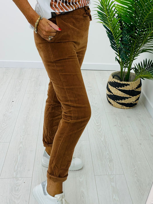 Zoe Corduroy Jogger Pants in Camel, Navy and Rust