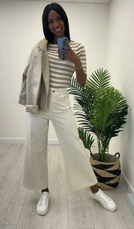 Zoe Cream Wide Leg Jeans