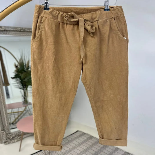 Zoe Corduroy Jogger Pants in Camel, Navy and Rust