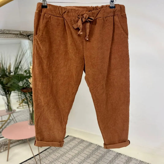 Zoe Corduroy Jogger Pants in Camel, Navy and Rust